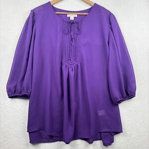 Coldwater Creek Blouse Womens 1X 18 Pintuck Chiffon Relaxed Boho Sheer